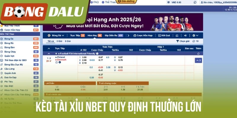 Kèo tài xỉu Nbet quy định thưởng lớn